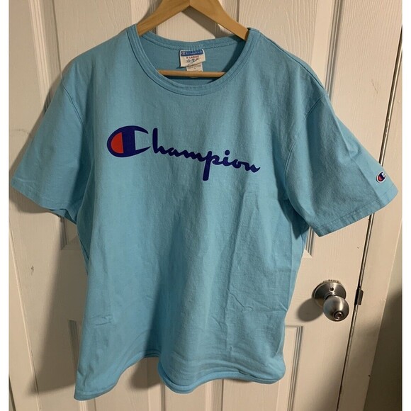 Champion GT19 Men's Classic Graphic Jersey Script T-Shirt, XL Blue Aqua - Picture 1 of 5